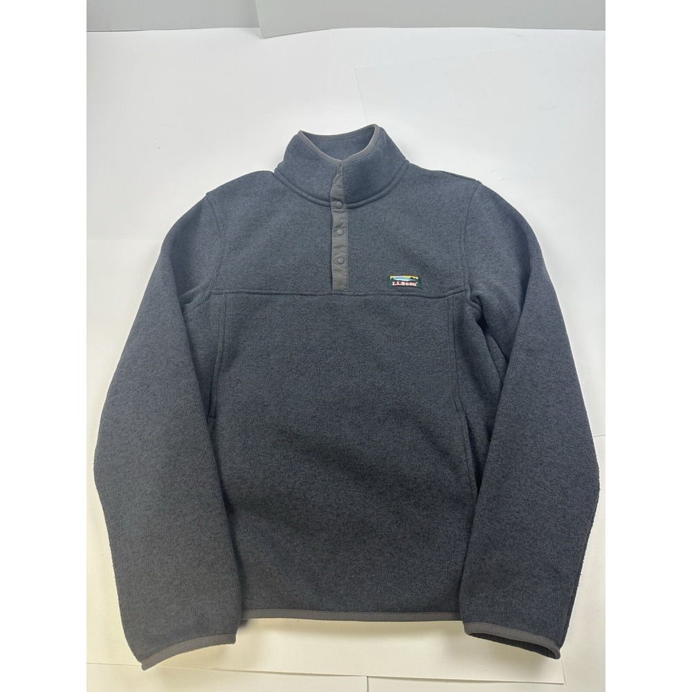 LL Bean Sweater Mens Small Reg Grey Quarter Snap Logo Slightly Fitted Fleece